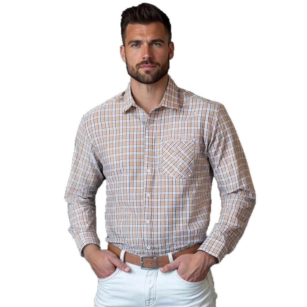 Herren Karierter Hemd Langarm Modern Geschnitten