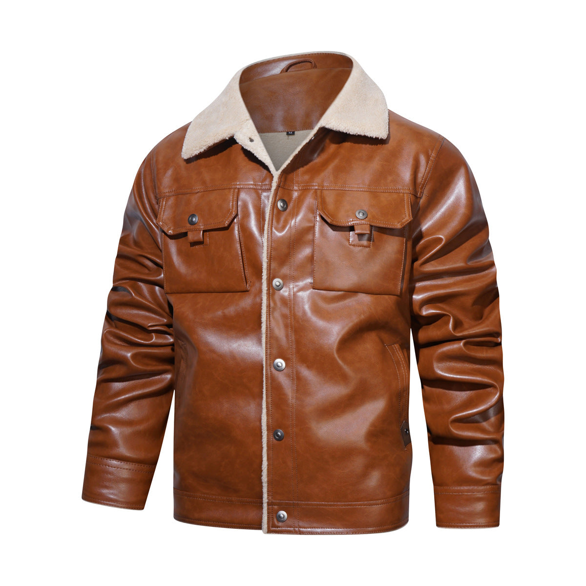 Herren Kunstlederjacke Teddyfutter Lederjacke Modern