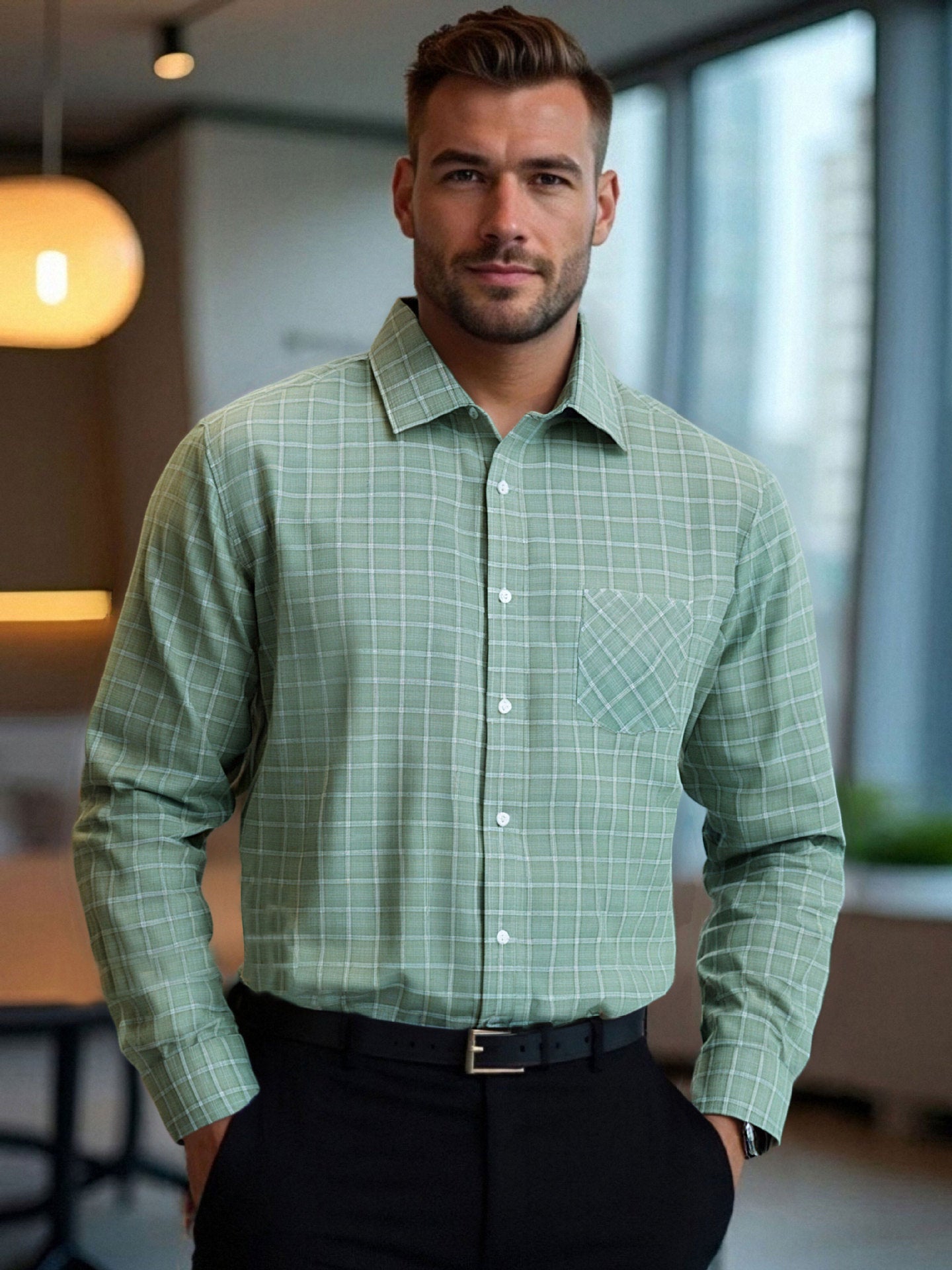 Herren Baumwollhemd Kariert Modern Berlin Style