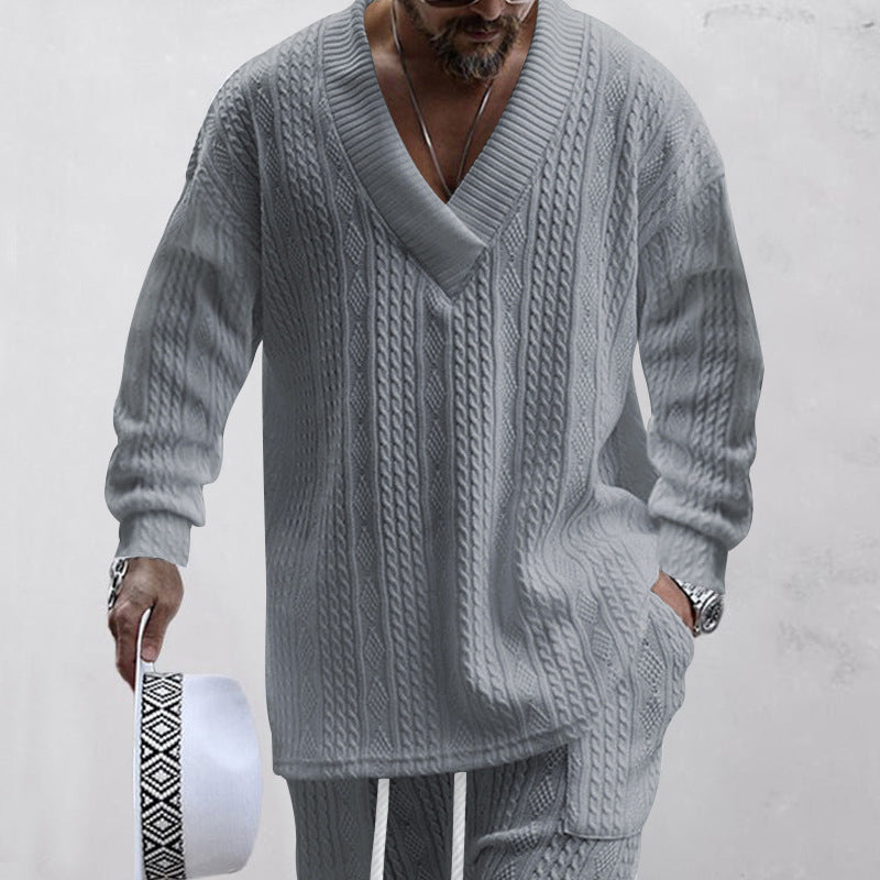 Herren Strickpullover Modern V-Ausschnitt Zopfmuster Luxus Design