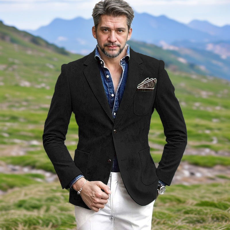 Herren Samtblazer Modern Elegant Schwarzer Anzug Blazer