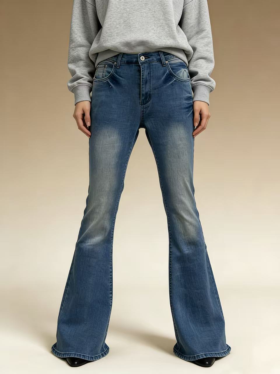 Damen Hoch-Taillierte Flare Jeans Elegant