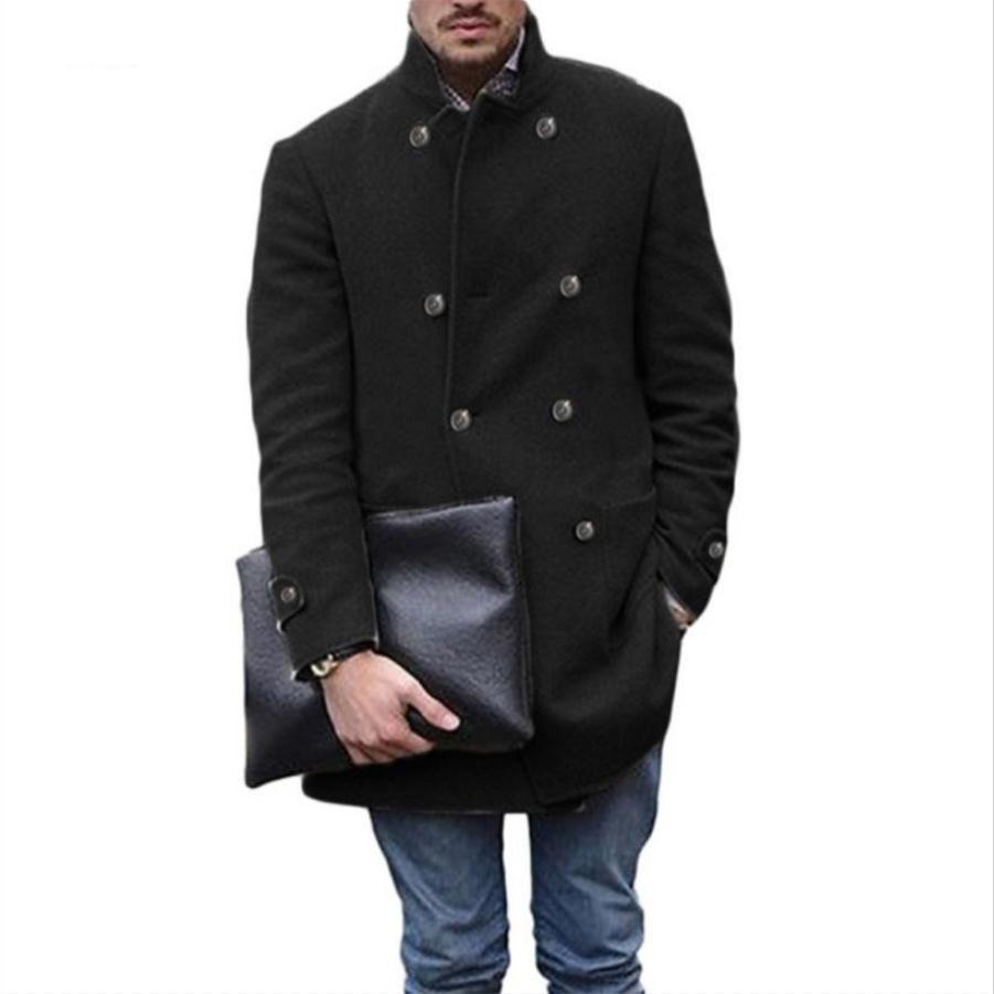 Herren Dufflecoat Wollmantel Elegent Schwarz