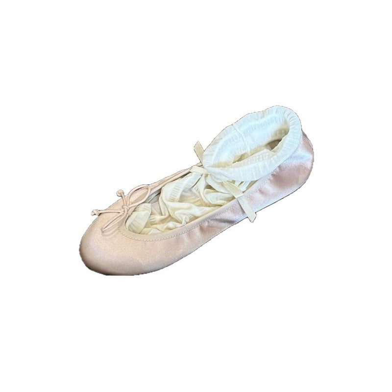 Damen Ballerinas Elastisch Bequem Schleifen Detail