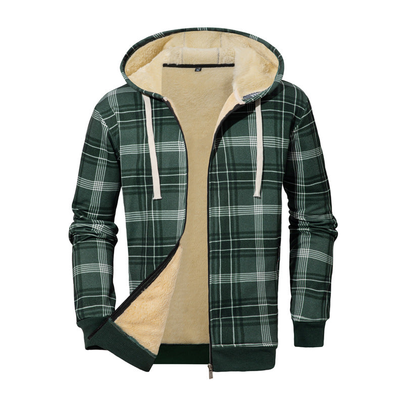 Herren Sweatjacke Kariert Kapuzenpullover Warm