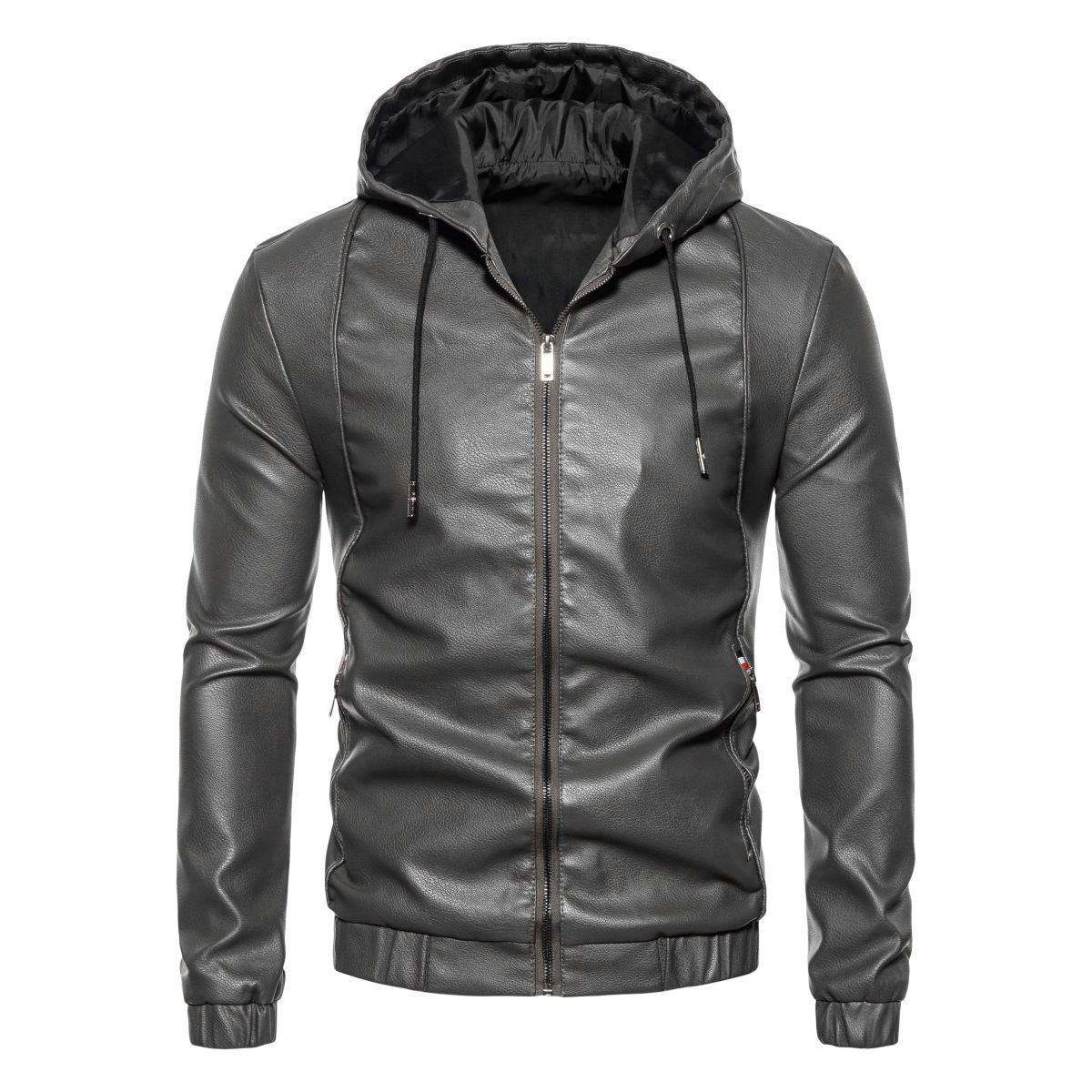 Herren Lederjacke mit Kapuze Sportlich Modern