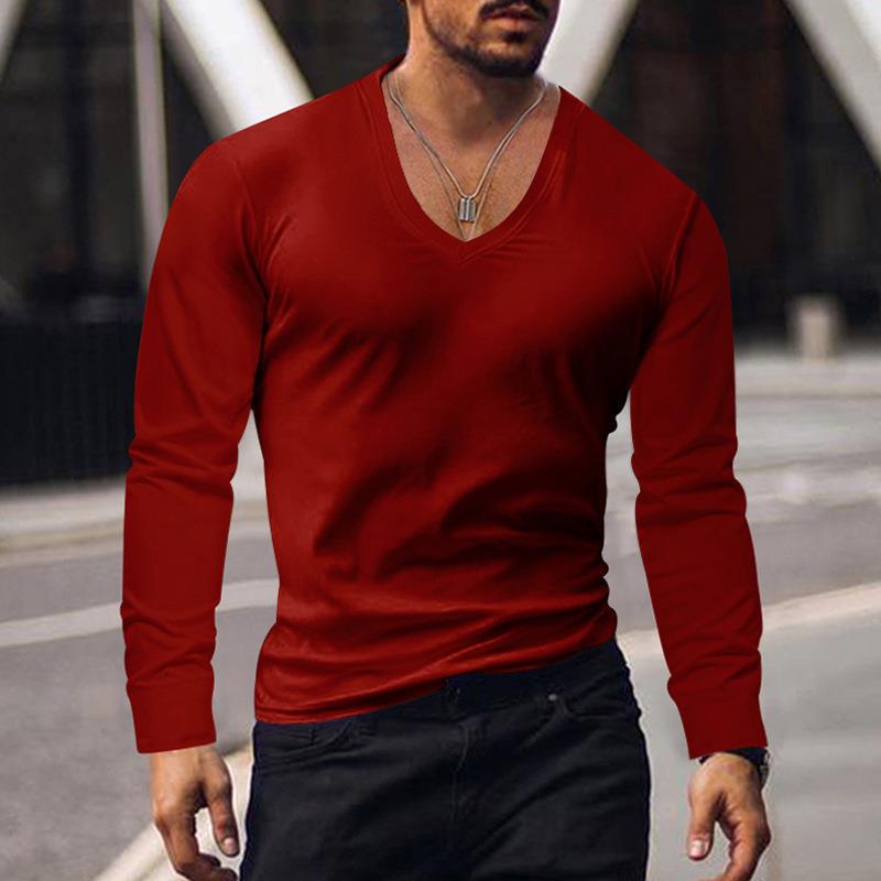 Herren T-Shirt Langarm V-Ausschnitt Modern Style