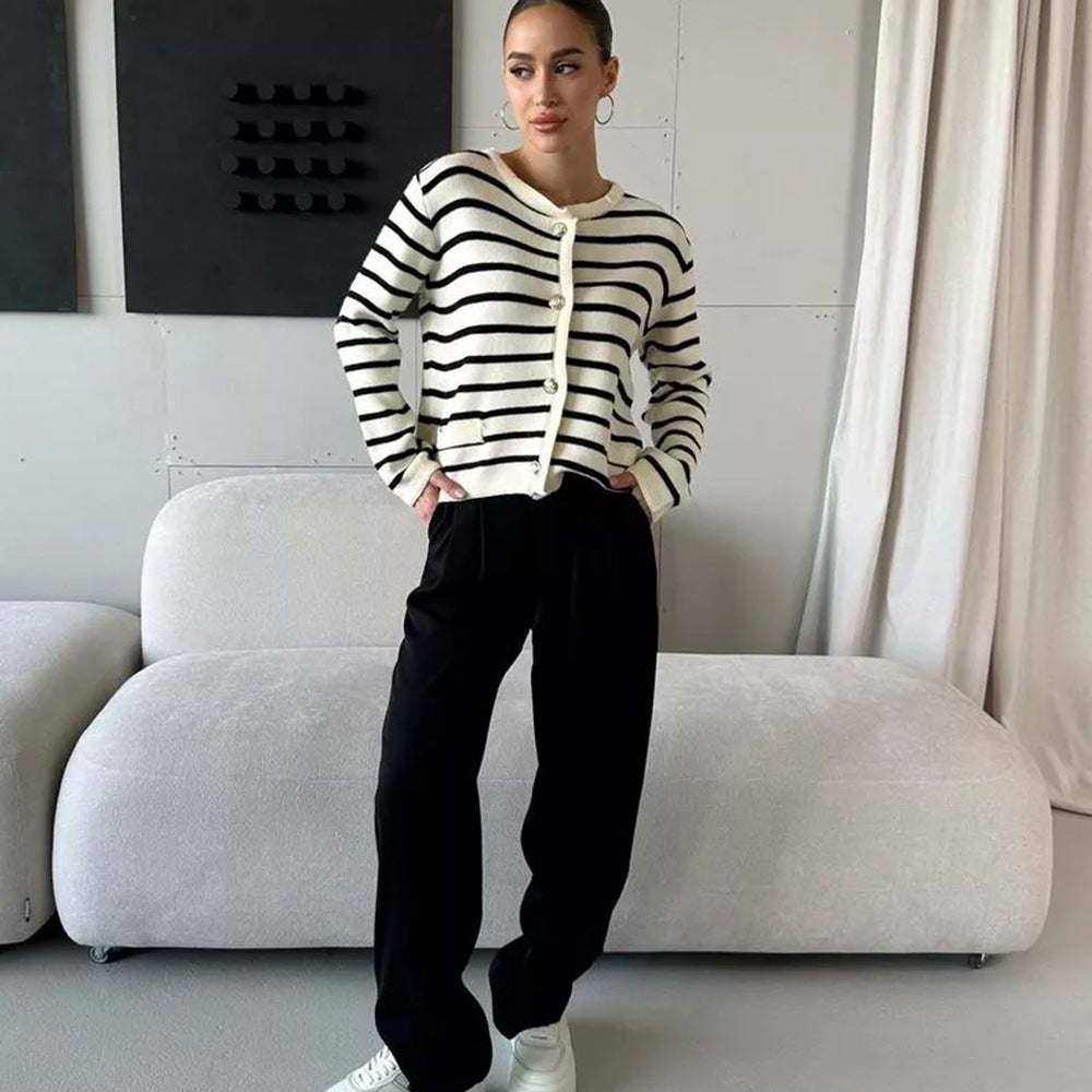 Damen Cardigan Streifen Modisch Vielseitig