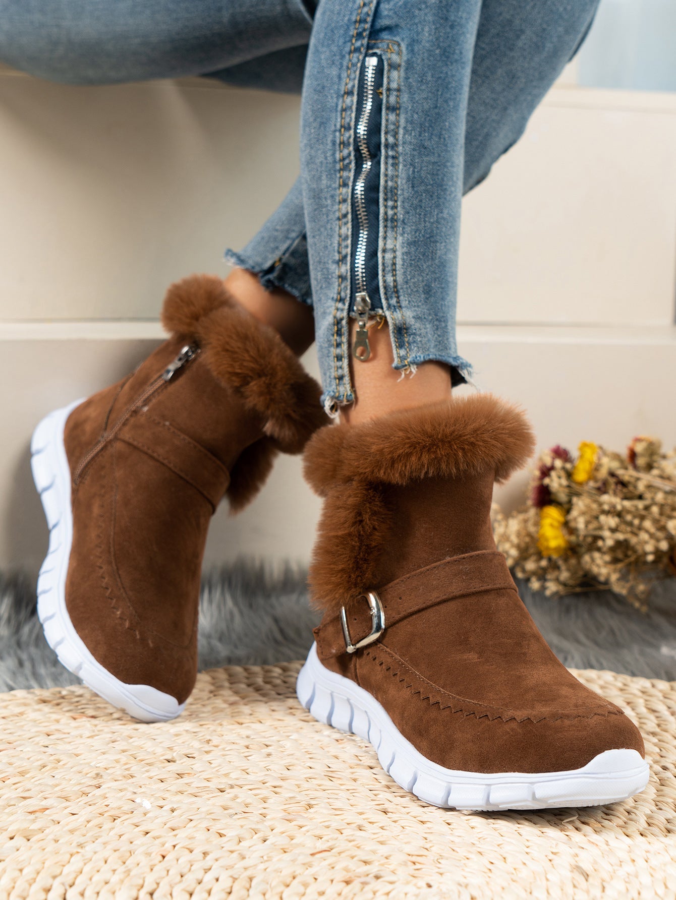 Damen Winterstiefel Warm Komfortabel mit Kunstfell