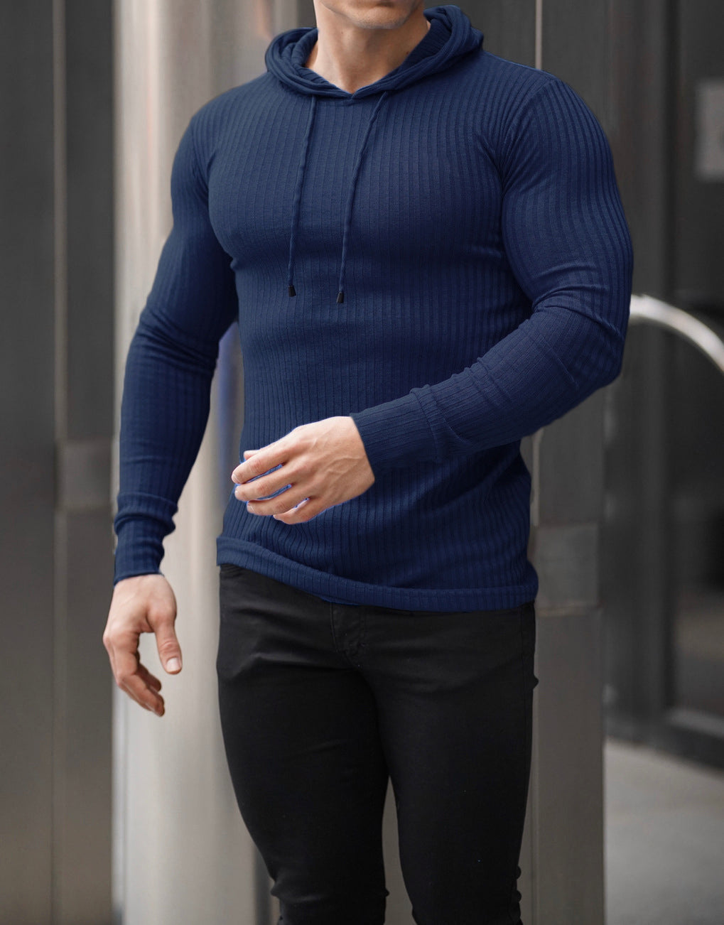 Herren Langarm Hoodie Sportlich Strukturiert Baumwolle