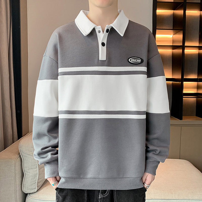 Herren Sweatshirt Modern mit Polokragen und Streifen