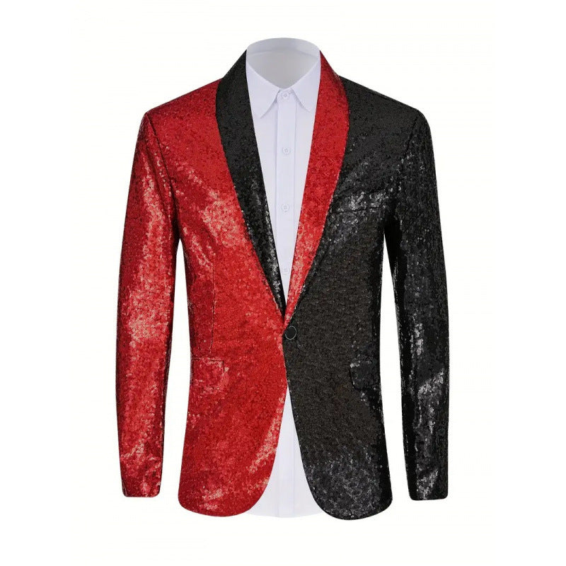Herren Blazer Glänzend Pailletten Effekt Farbkontrast