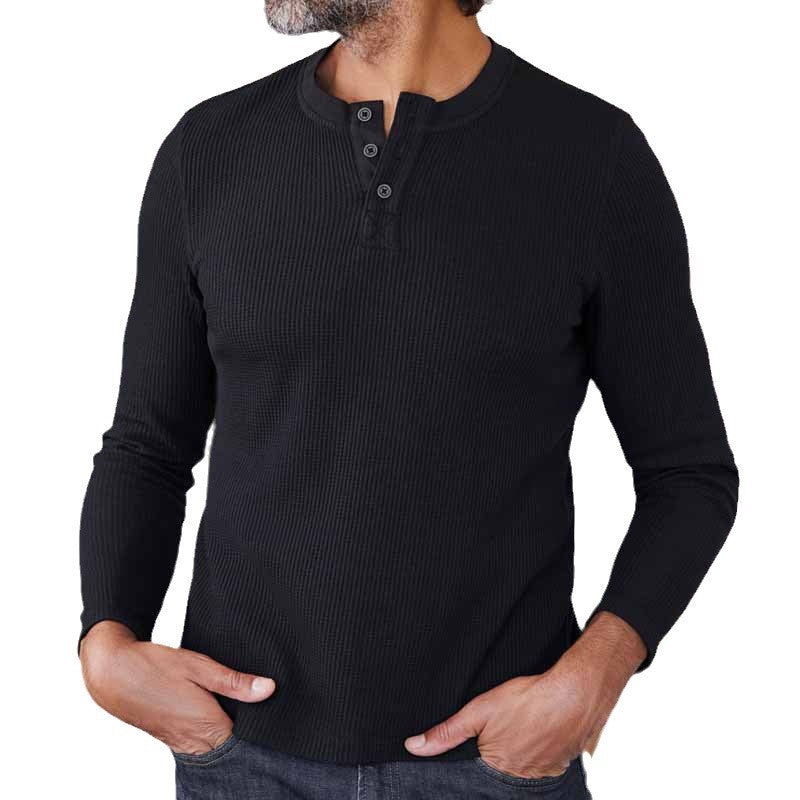 Herren Thermo-Oberteil Strick Pullover Knopfleiste Warm