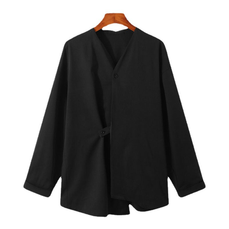 Herren Bluse Asymmetrisch Elegante Kurzarm