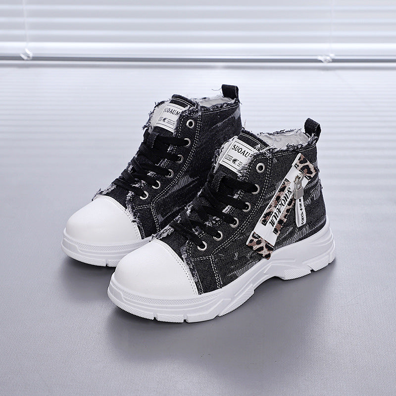 Damen Sneaker High-Top Vintage Denim Optik Stabile Sohle