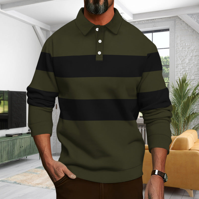 Herren Polohemd Langarm Modern Streifenmuster Elegant