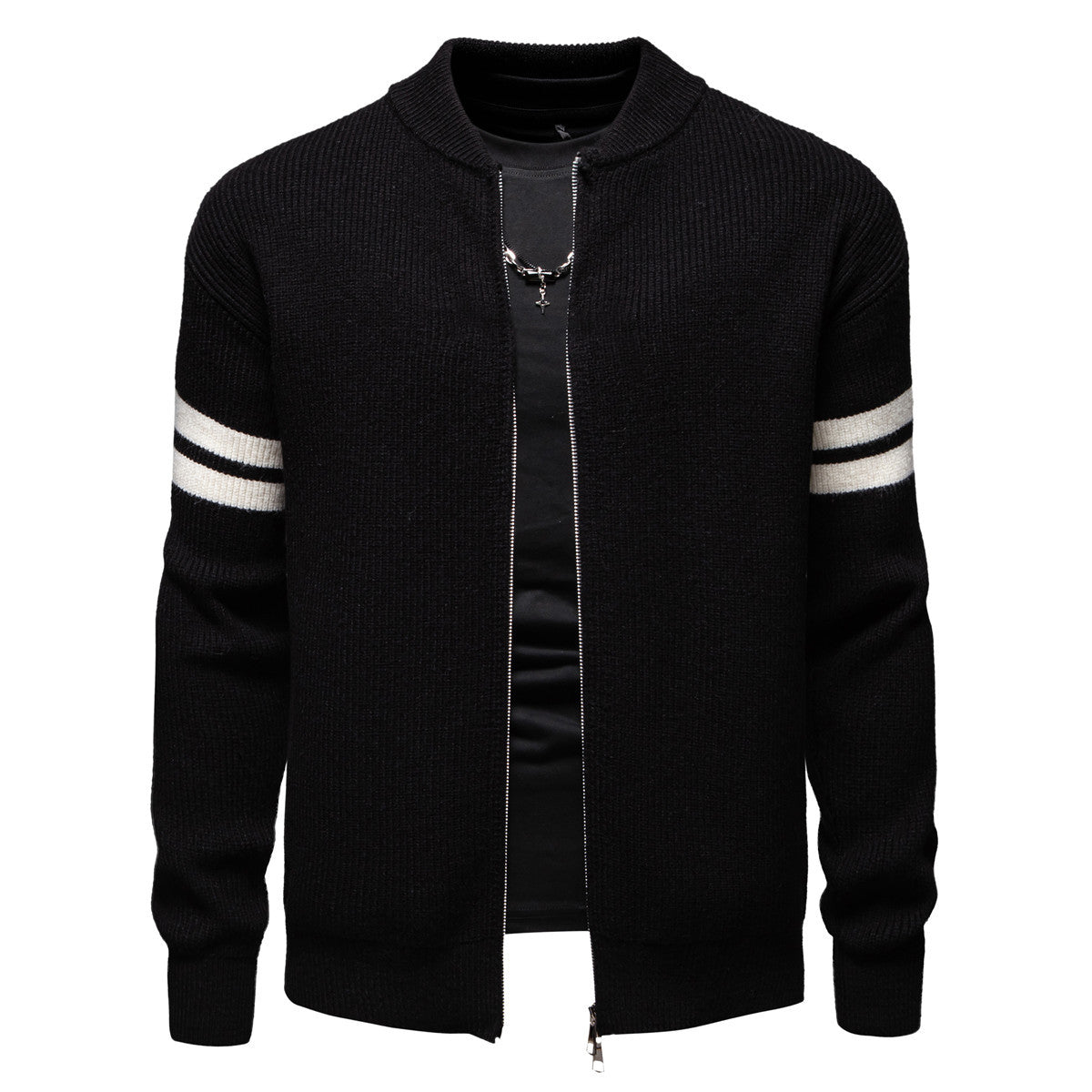 Herren Strickjacke Modern mit Zipper und Streifenmuster