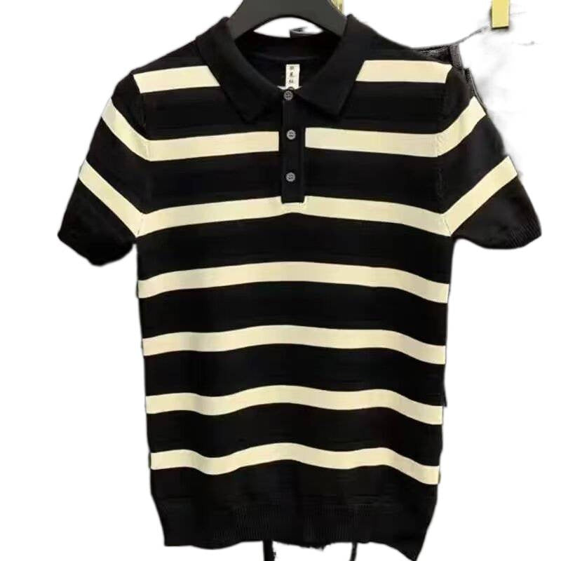 Herren Poloshirt Kurzarm Streifenmuster Modern Sportlich