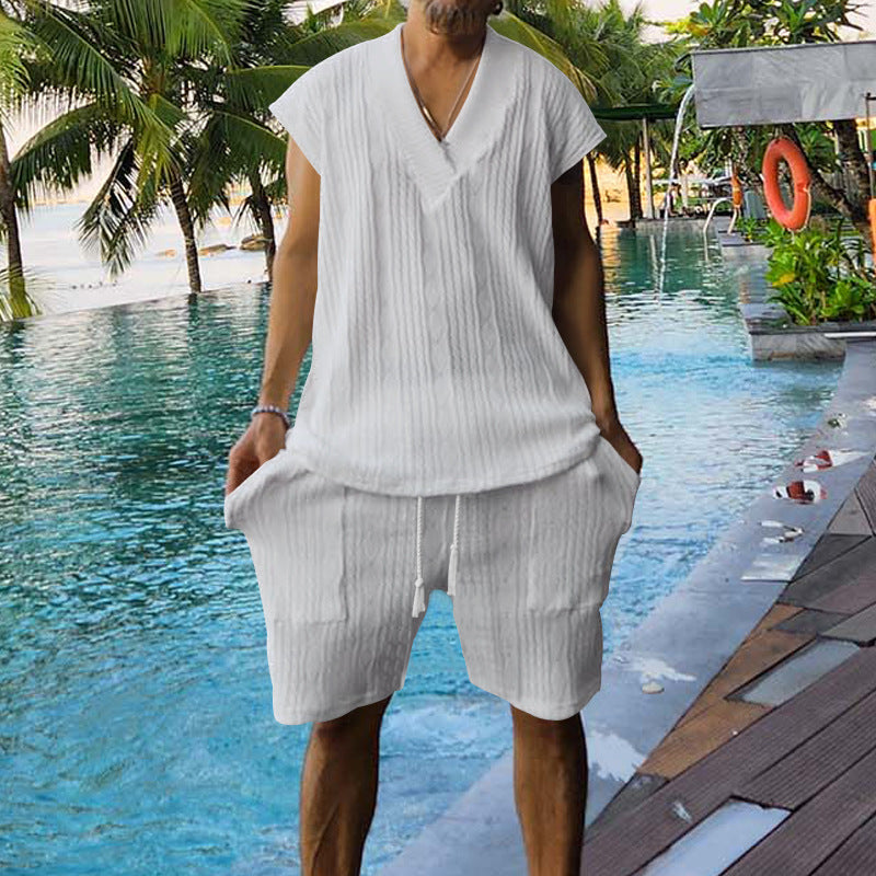 Männer Sommer Outfit V-Ausschnitt Shorts Leger