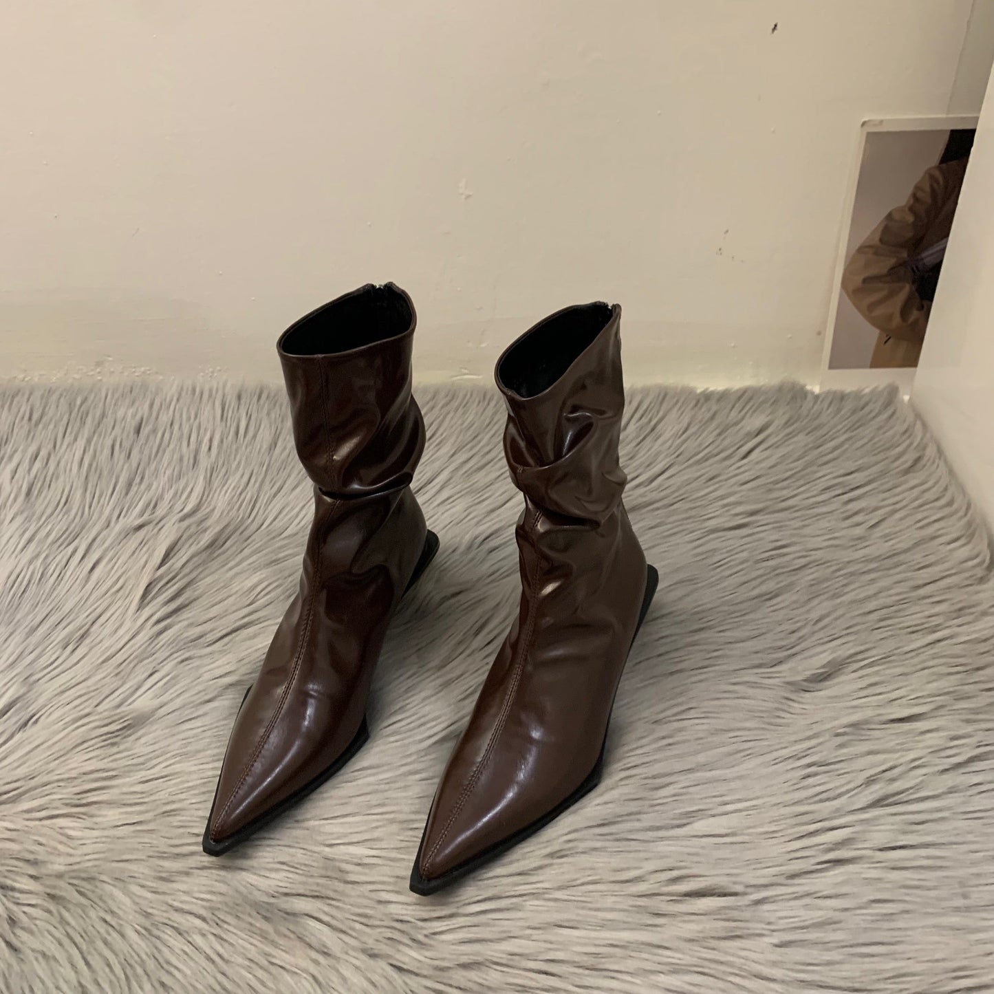 Damen Stiefeletten Elegant Faltenwurf Mit Absatz Schwarz