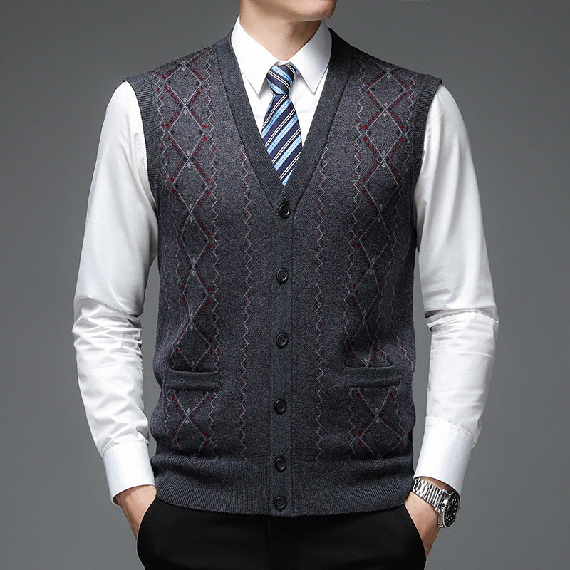 Herren Strickweste Rautenmuster Elegante Schalkragen