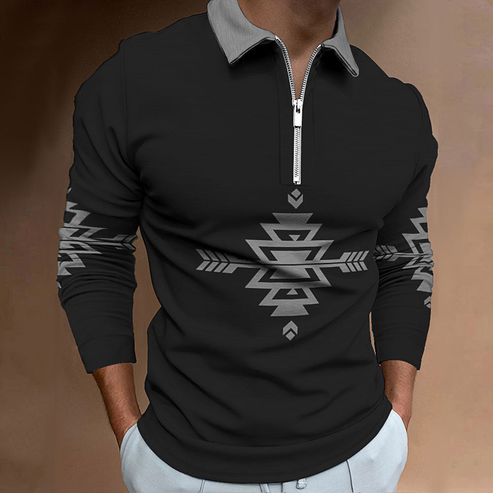 Herren Langarmshirt Ethno Design Reißverschluss Modern