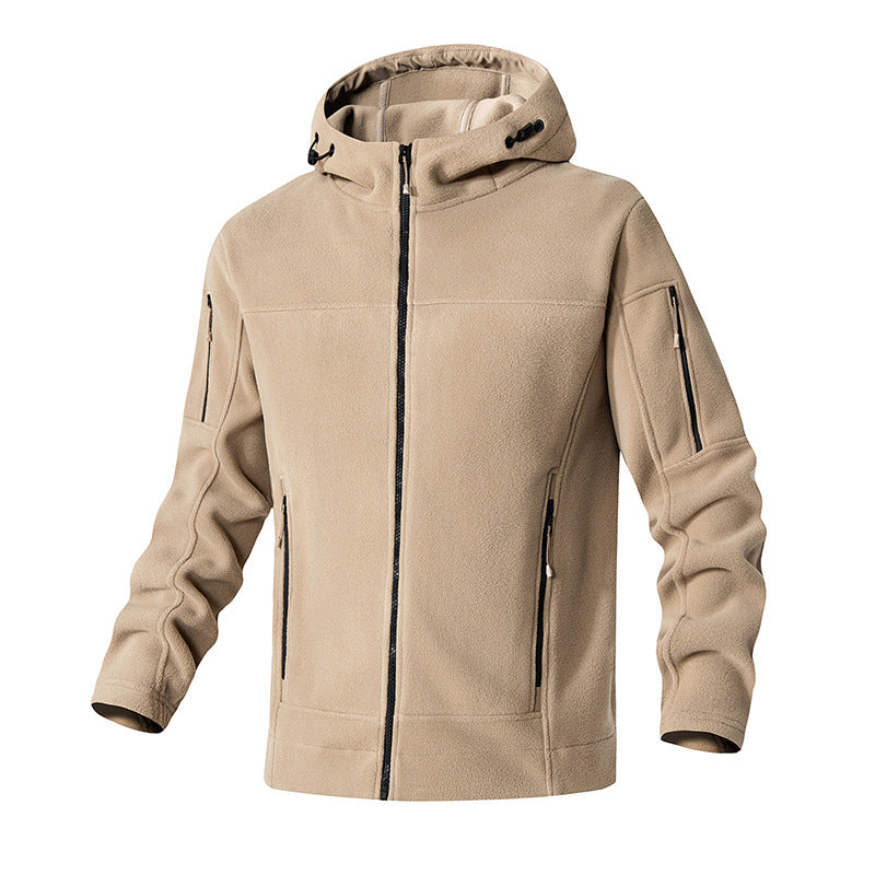Herren Fleecejacke Wasserdicht mit Kapuze und Reißverschlusstaschen
