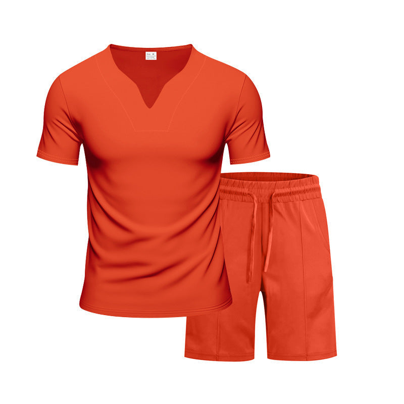 Herren Sportset Atmungsaktiv Elastisch Kurzarm T-Shirt und Shorts