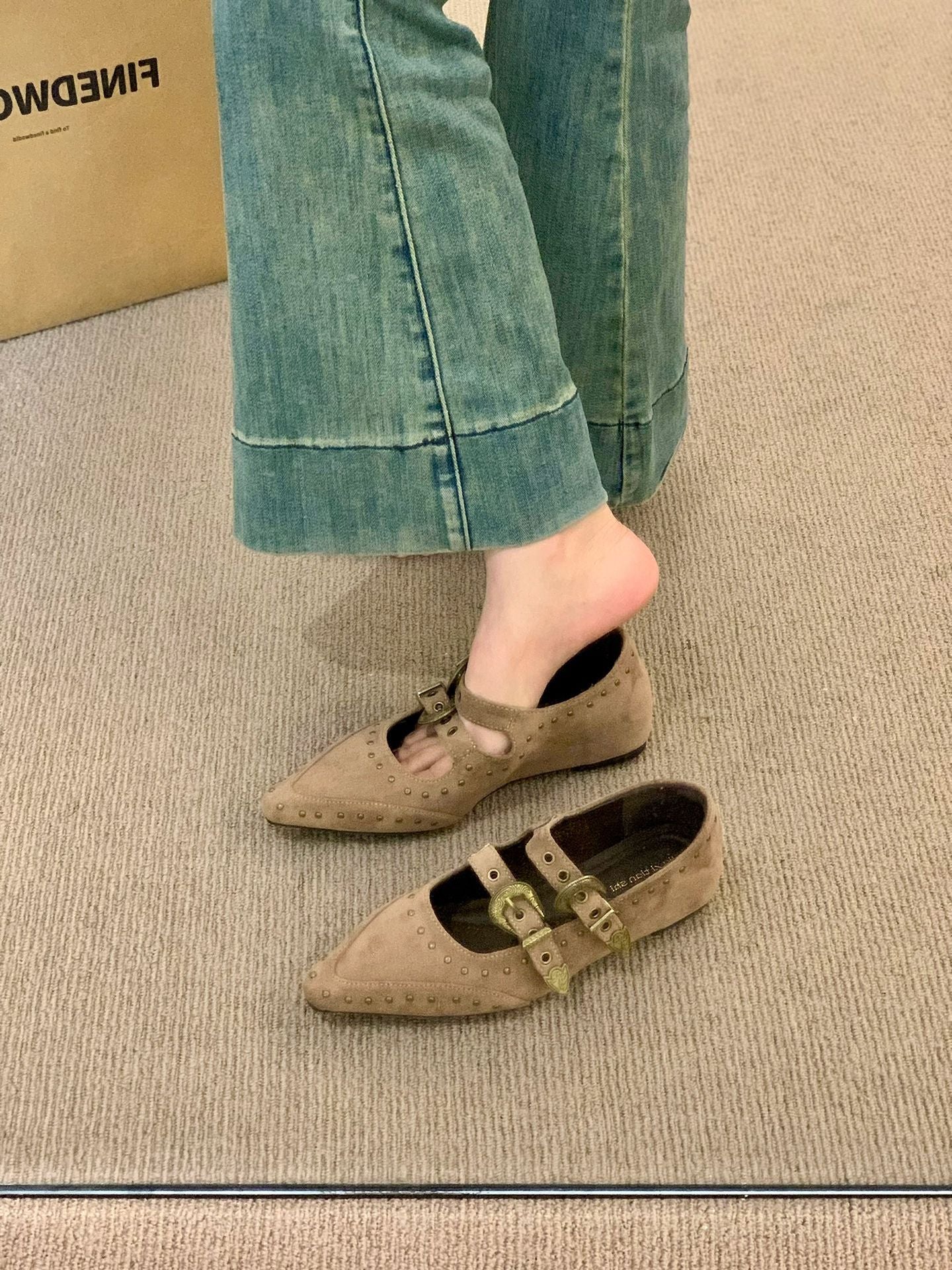 Damen Ballerinas Elegant Schnalle Nieten Schuhe Modern
