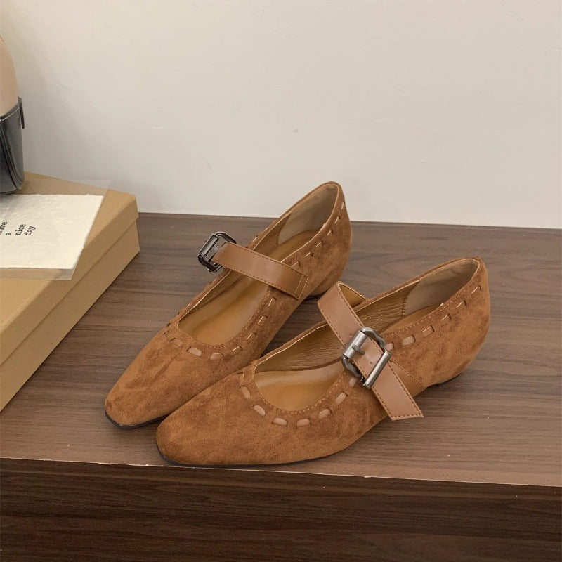 Damen Mary Janes Schuhe Elegant Wildleder Schnalle