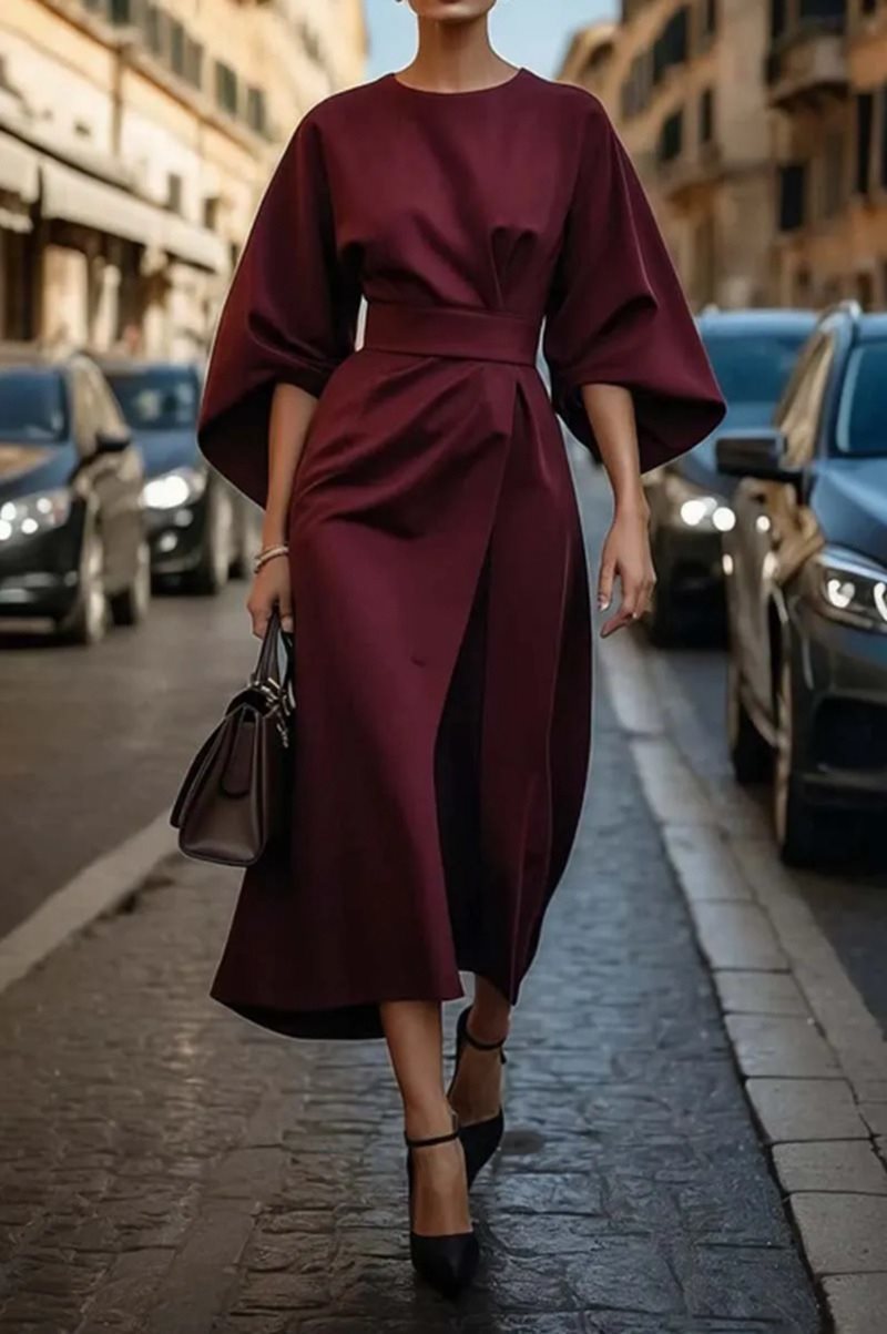 Damenkleid Midikleid Puffärmel Elegant