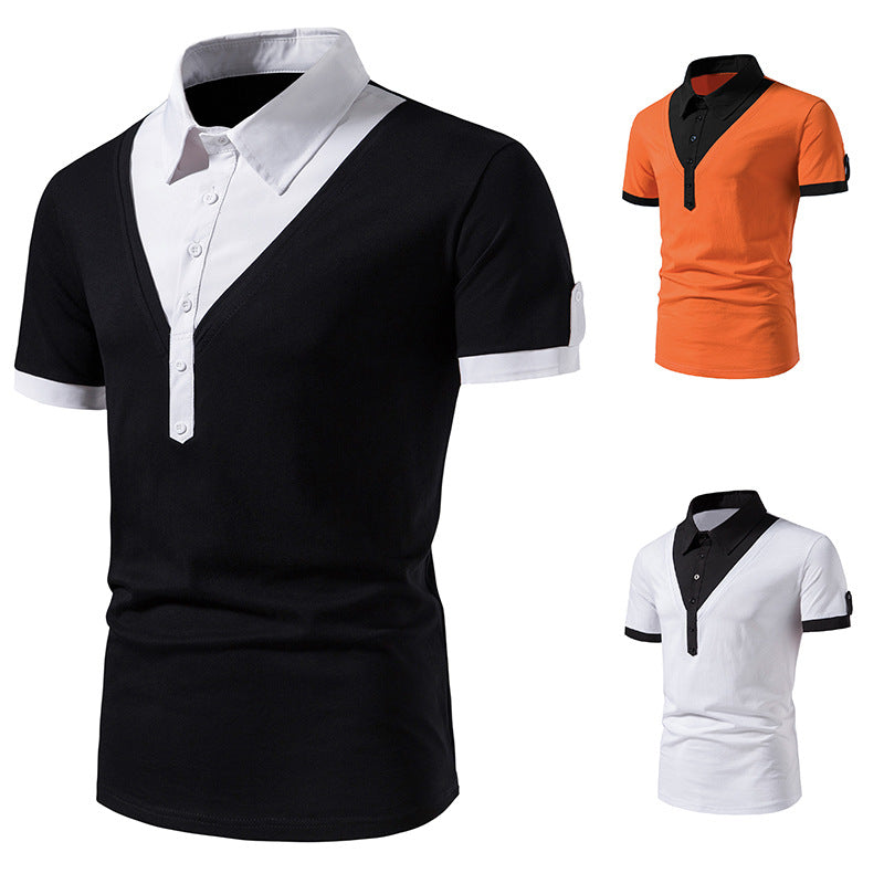 Herren Poloshirt Kurzarm V-Ausschnitt Modern