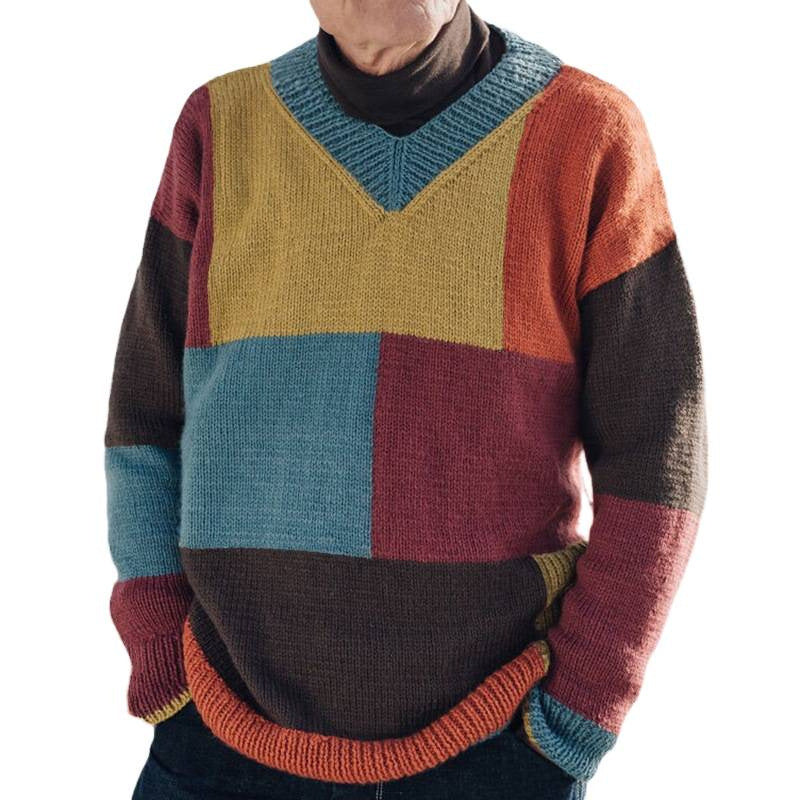 Herren Pullover Gemustert Modern V-Ausschnitt Farbblock