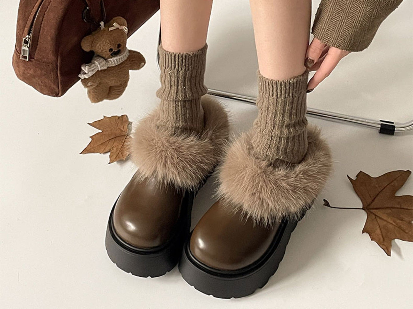Damenschuhe Plateau Plüschgefüttert Rutschfest Winter