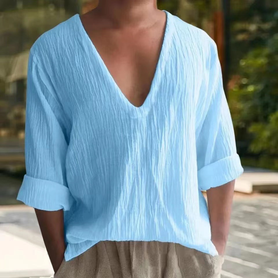 Herren Bluse V-Ausschnitt Lässig Casual Berlin Style