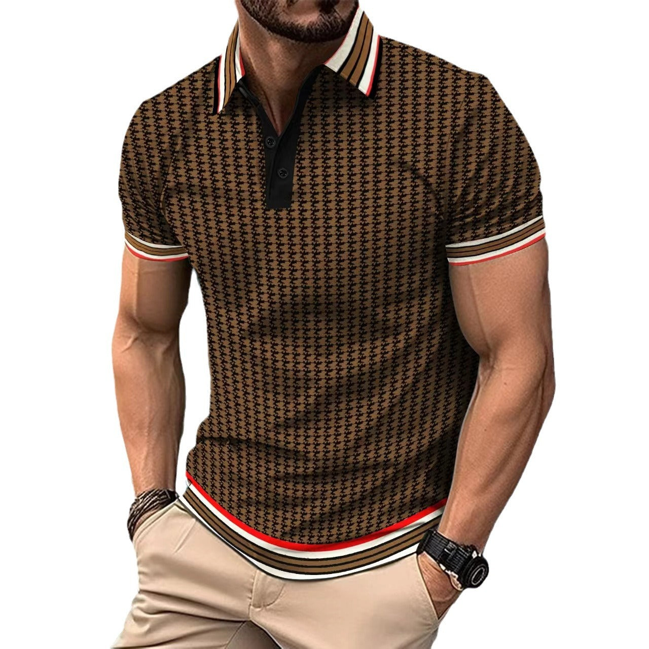 Herren Polohemd Houndstooth Muster Modern Berlin Style