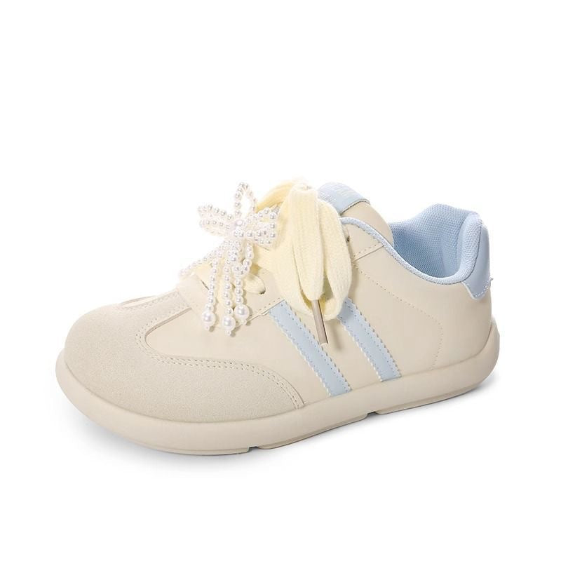 Damen Sneaker mit Perlen Schnürsenkeln Mode Schuhe