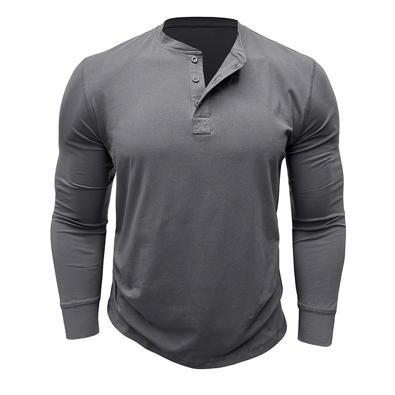 Herren Langarmshirt mit Knöpfen Baumwolle Modern