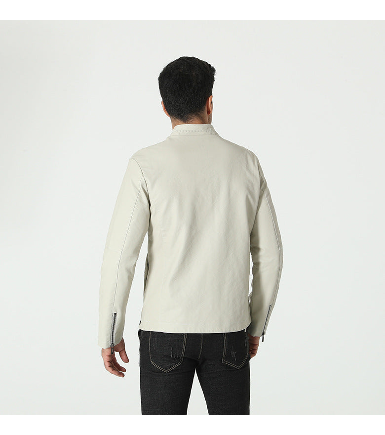 Herren Lederjacke Modern Elastischer Kragen Schwarz