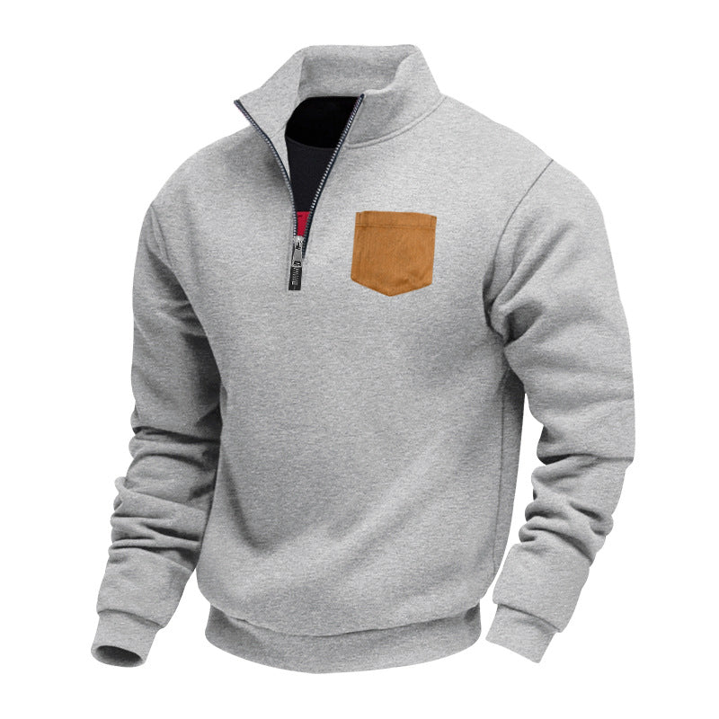 Herren Fleece Pullover Hochkragen Brusttasche Warm