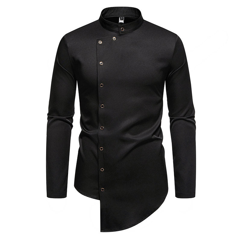 Herren Hemd Langarm Modern Stehkragen Asymmetrisch