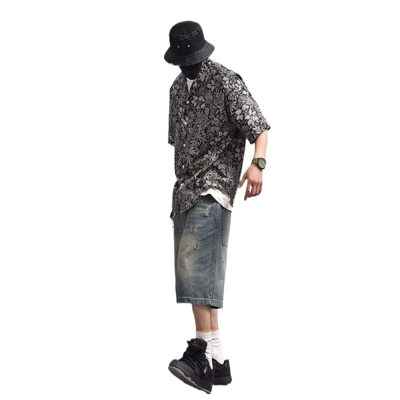 Herren Hemd Kurzarm Blumenmuster Sommer