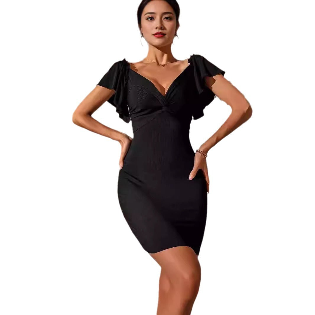 Kurzes Minikleid Damen Figurbetont Mit V-Ausschnitt