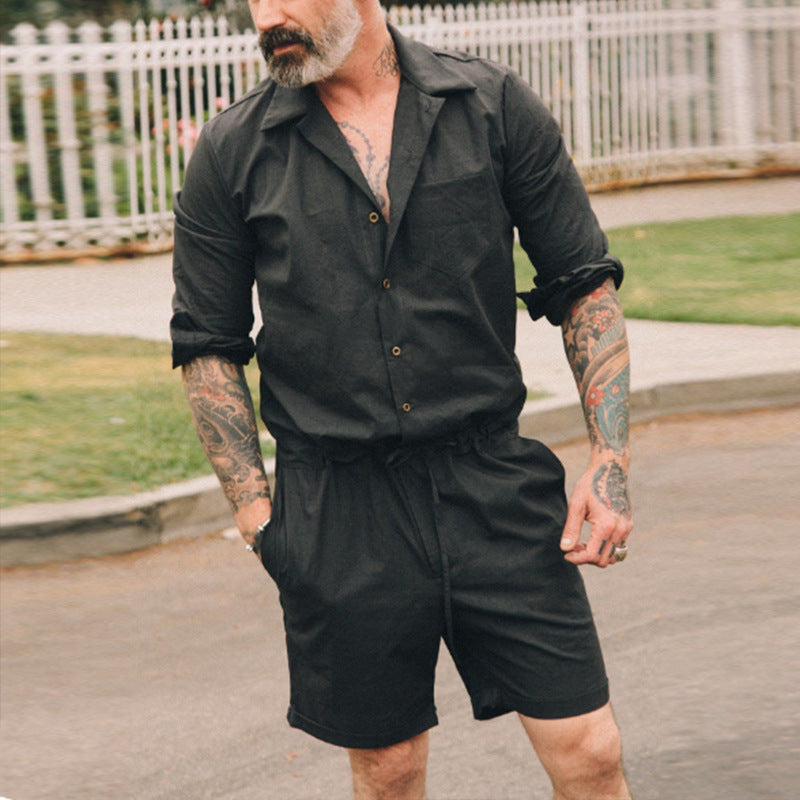 Herren Freizeit Set Kurzarmhemd Shorts Leicht Sommer
