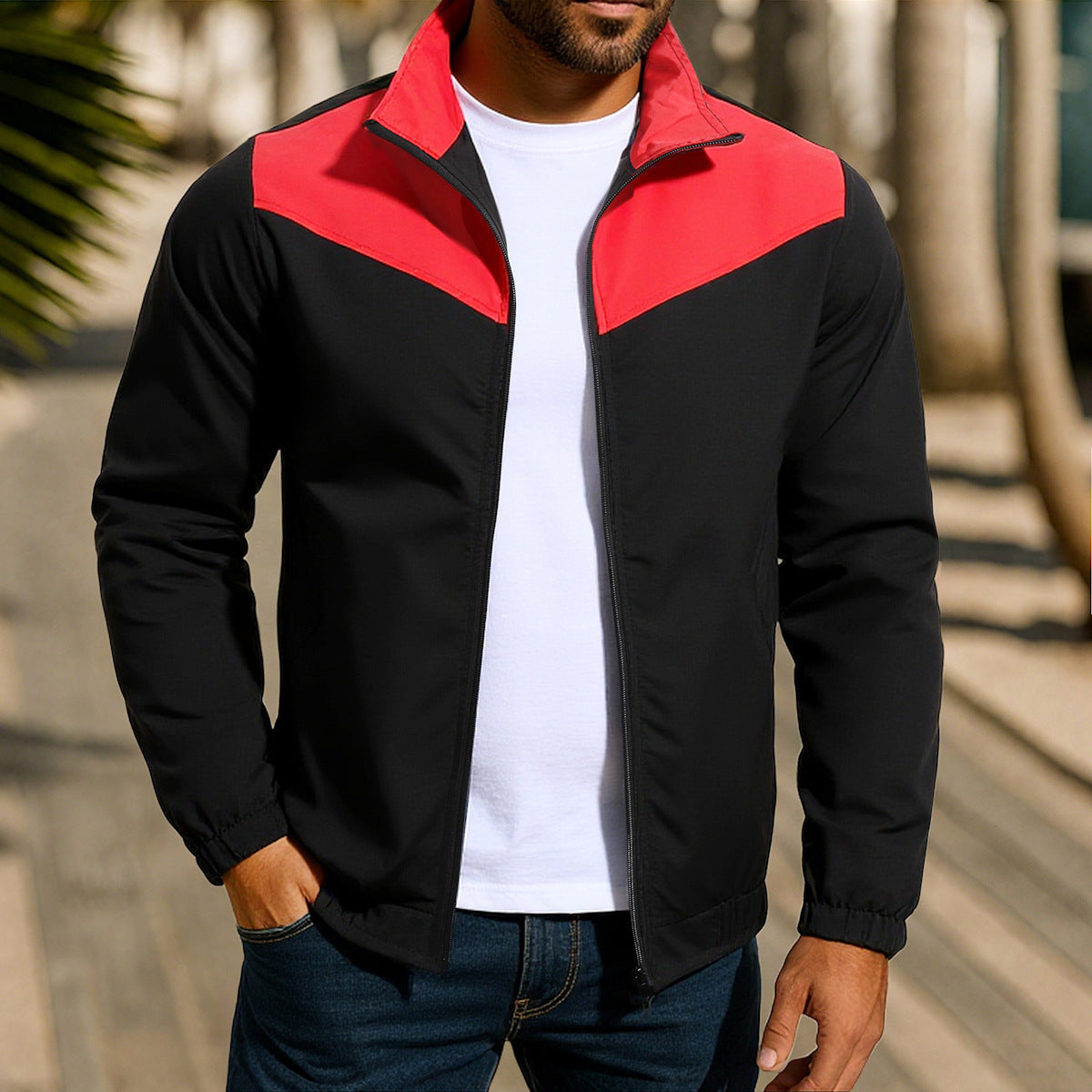 Herren Freizeitjacke Sportlich Farbblock Design Modern