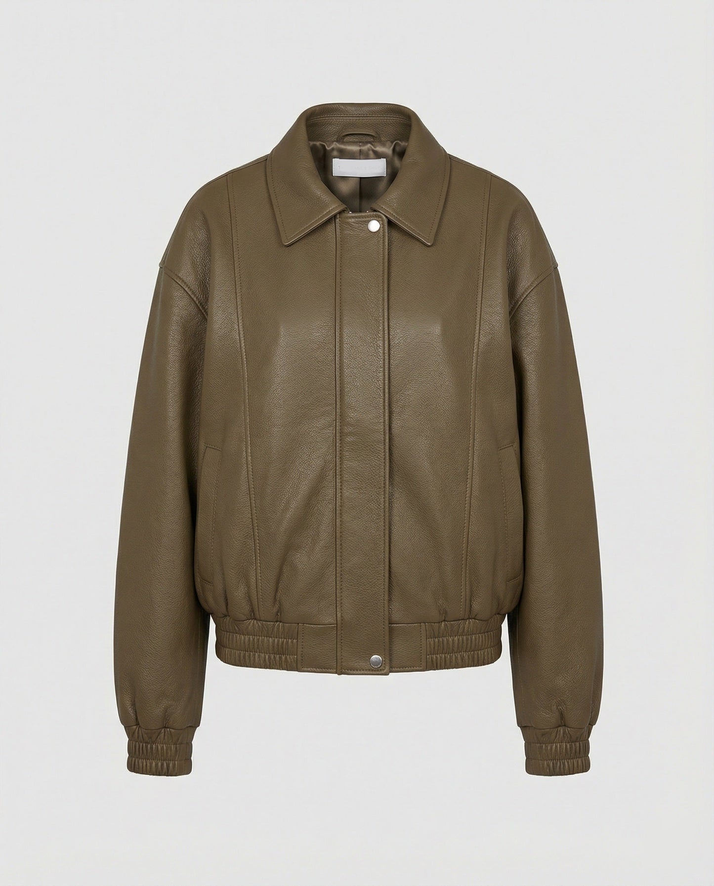 Damen Lederjacke Nappa Optik Blouson mit Hemdkragen Elastisch