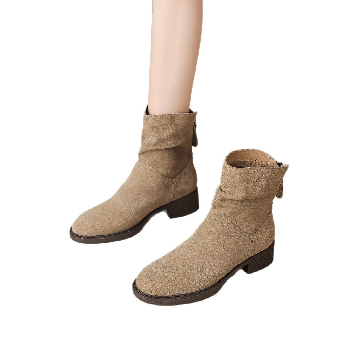 Damen Ankle Boots Lässig mit Falten Design Schlicht