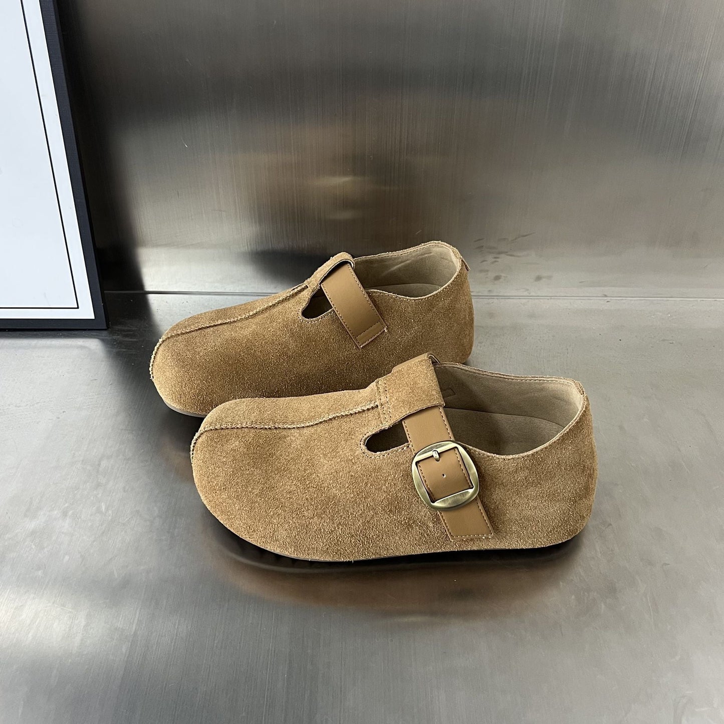 Damen Clogs Veloursleder Bequem Verstellbar