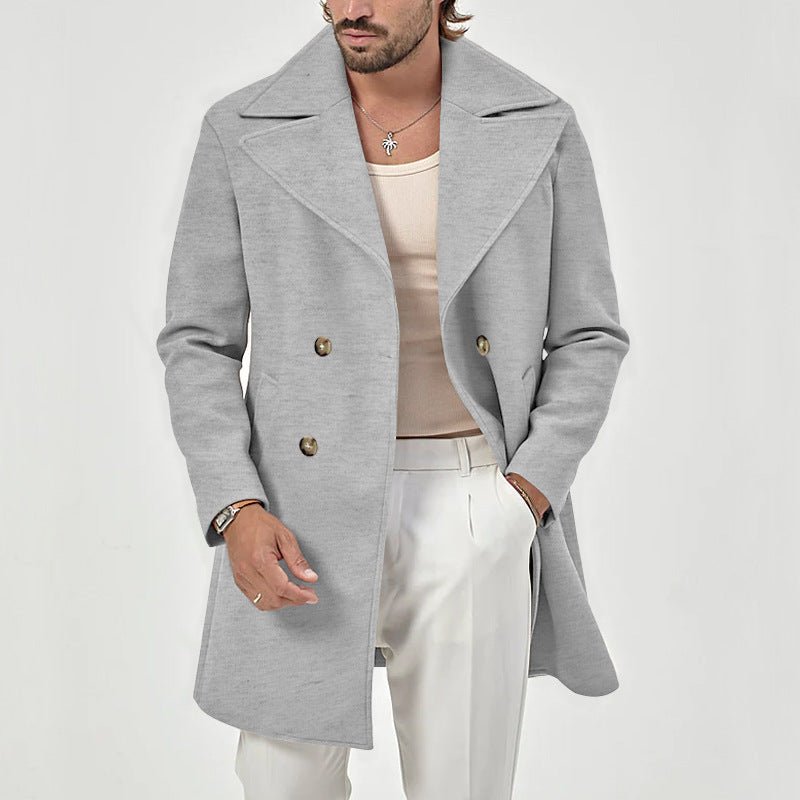 Eleganter Herren Mantel Doppeltknopf Schwarz Modern