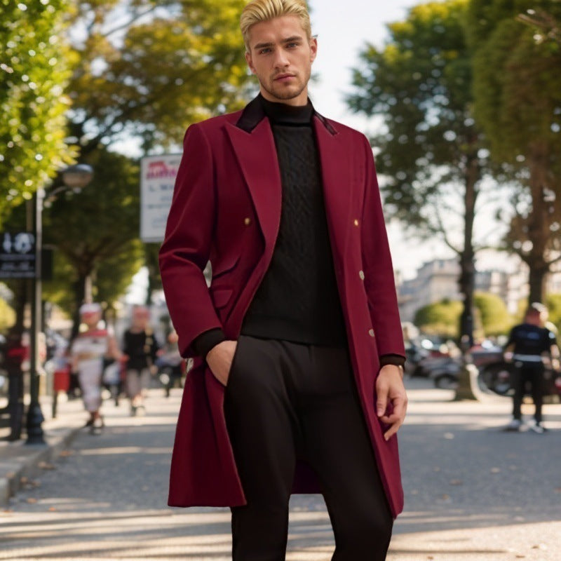 Herrenmantel Modern Urban Samtkragen Schwarz